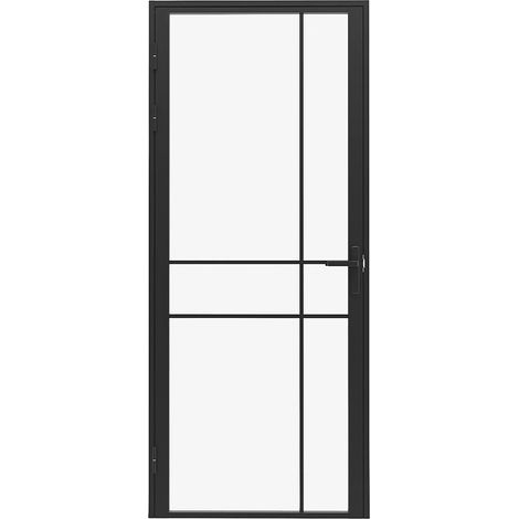 Bloc porte réversible avec design asymétrique en aluminium et verre trempé - H204 x L73 cm - Noir - SANIVA (1/5)