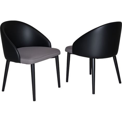 CHICFURN Lot de 2 chaises de salle à manger grises, dossier ergonomique en cuir régénéré noir, assise en tissu mesh respirant, pieds en métal, sans accoudoirs (1/5)