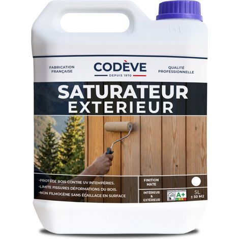 Codève Bois – Saturateur bois extérieur 5 L – Non filmogène pour bois exposés aux UV – Protège contre intempéries et fissures – Application en 2 couches