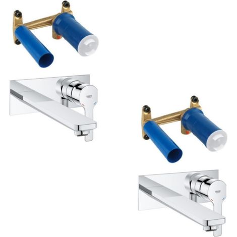 Conjunto 2 mezcladores de lavabo de pared GROHE Lineare 2 agujeros L Cromo + cuerpo empotrado