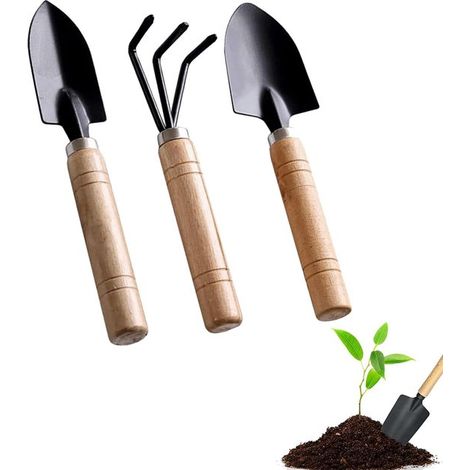 3 teiliges Gartengeräte Set multifunktional für Bonsai und Topfpflanzen Holzgriff (1/5)