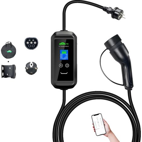 Caricabatterie portatile per veicoli elettrici, funzione timer intelligente, corrente regolabile, con app, 15 m, TIPO 2 (1/2)