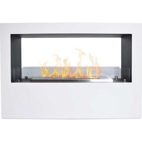 Giotto - Camino a bioetanolo da terra per interno ed esterno 100x30xH70 cm, colore bianco