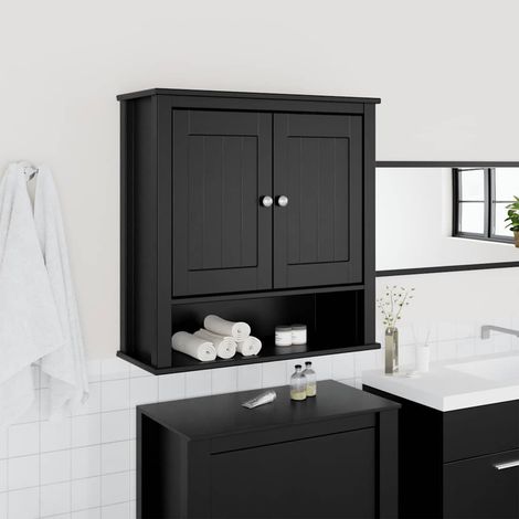 Mueble de pared baño BERG madera maciza negro 69,5x27x71,5 cm
