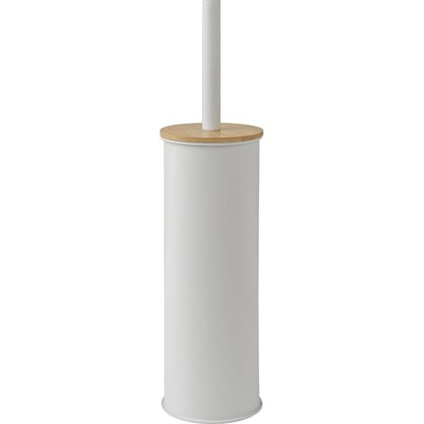 Brosse WC en Acier Inoxydable et Bambou Blanc Mat Naturel 9 x 9 x 39 cm (1/4)
