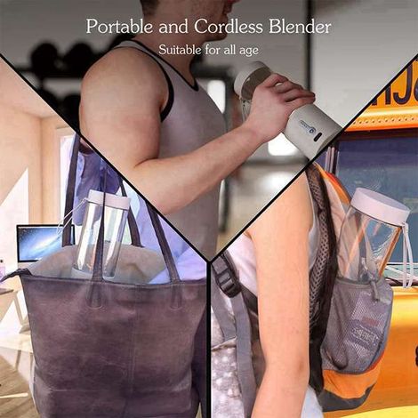 Available in one color only: white. Materials: PC and stainless steel. Portable blender rechargeable via USB-C. (1/5)