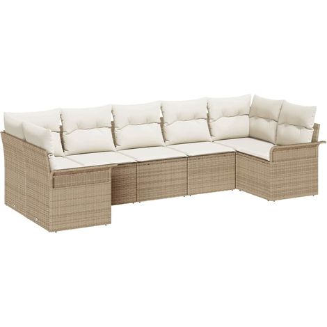 Maison Exclusive - Garten-Sofa-Set mit Kissen 7 pcs Beige Poly Ra