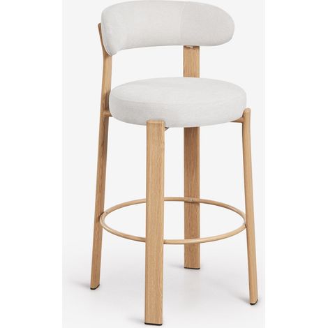Tabouret haut avec dossier en tissu chenille et fer Jolie SKLUM Marron Bois Naturel ↑75 cm