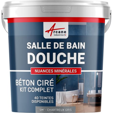 béton ciré, salle de bain, douche italienne, pièce d'eau, kit, beton, cire, salle de bains, douche italienne - 5 m² (en 2 couches) Chartreux - Gris - ARCANE INDUSTRIES