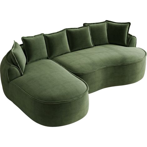 Sofá esquinero modular sin estructura de chenilla verde con chaise longue, sin montaje, HOMVRA (1/5)