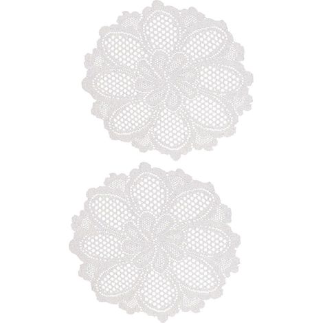 Lot de 2 protège-tables ronds en dentelle à motif floral, en polyester résistant, accessoires de cuisine et de salle à manger (1/5)