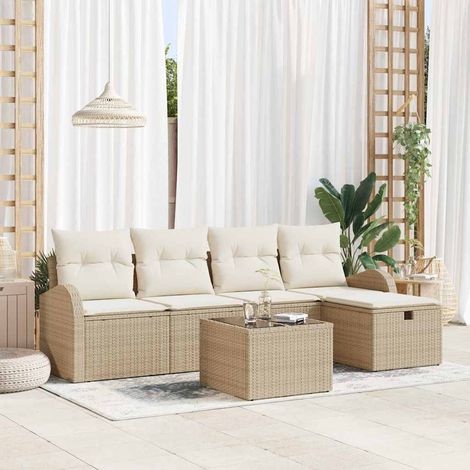 Conjunto de sofá de jardín 6 uds. Beige ratán sintético vidaXL (1/5)