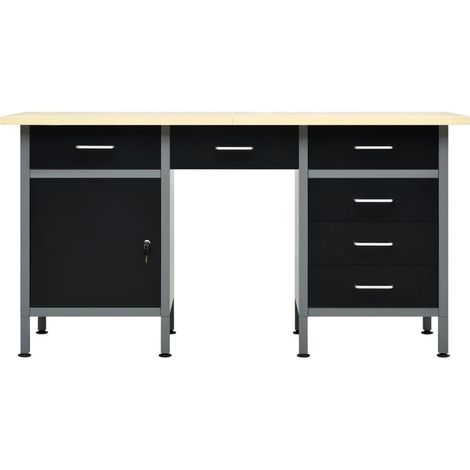 Banco de trabajo negro 160 cm con cajones de acero mesa de trabajo Herramientas de bricolaje gris negro 020003679