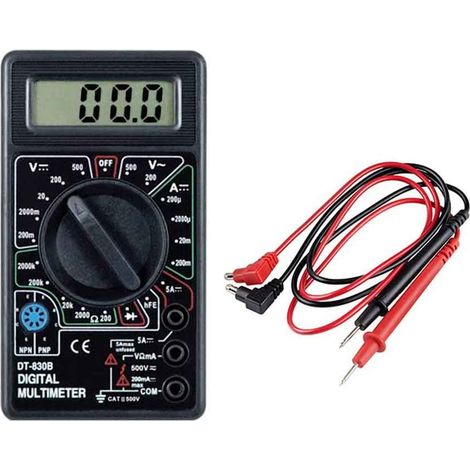 Tester multimetro digitale 2 puntali e cavi a batteria con display e protezione di sovraccarico mini misuratore