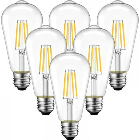 4W Ampoule Filament LED E27 ST64, 470Lm Equivalent à Ampoule Incandescente 40W, Lampe Rétro Edison de Verre Transparent, 2200K jaune chaud, Non-dimmable, Lot de 6 [Classe énergétique E] (1/5)