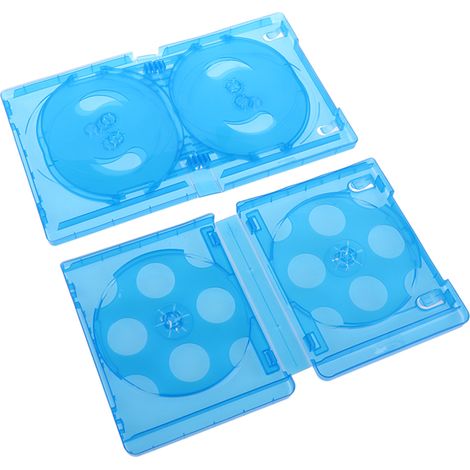 Lot de 2 boîtes de rangement en plastique pour CD, 10 disques, pour Blu-ray, DVD et jeux, étui compact et portable, protection contre les rayures, 17 x 13,3 cm, support multimédia léger (bleu) (1/3)