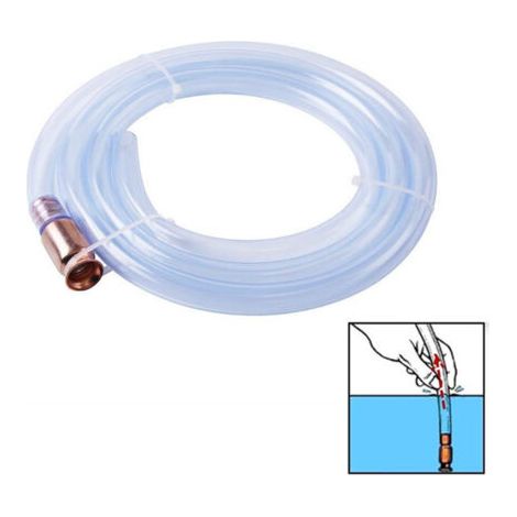 Tuyau siphon pompe manuelle pour carburant – Valve en cuivre – Tuyau PVC transparent 187 cm – Débit 4 L/min pour essence et eau (1/5)