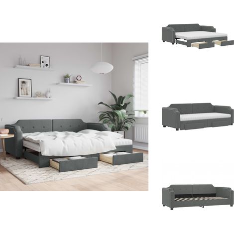 Tagesbett Ausziehbar mit Schubladen Dunkelgrau 100x200 cm Stoff - Schlafcouch - Sofa Bett - Gästebett - Tagesbett - Ausziehbares Bett (1/5)