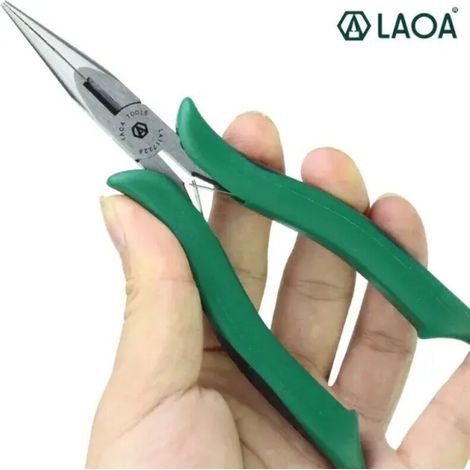 Mini multi-purpose pliers with long, flat, round, toothless nose – Stainless steel, 12 cm, set of 3