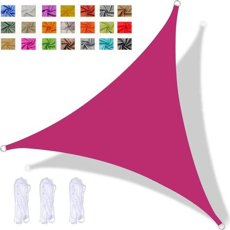 Voile D'ombrage Triangulaire, Store Pare-Soleil étanche, Protection UV, pour Jardin Extérieur Terrasse Cour, avec Corde (4x4x4m,Rose Rouge) (1/5)
