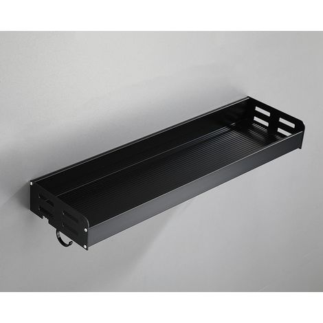 Porte-Tout de Cuisine GROOFOO en Aluminium/Acier Inoxydable Sans Perçage - 50CM - Support D'assaisonnement avec 5 Crochets- Noir (Ustensiles non Inclus) (1/5)