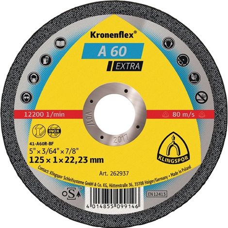 KLINGSPOR 262937 Trennscheibe A 60 Extra D125x1mm gerade INOX Bohrung 22,23 mm (1/6)