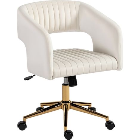 CHICFURN Silla de oficina ergonómica crema blanco con ruedas, altura regulable y balancín (1/5)