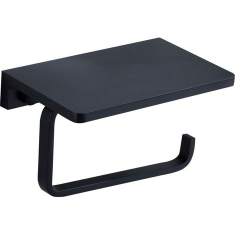 Porte-papier toilette Space en aluminium pour salle de bain, style hôtel haut de gamme, avec rangement pour téléphone portable, finition noire huilée (1/5)