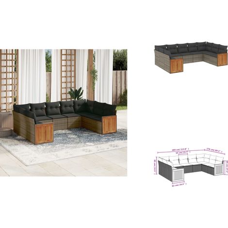 9-tlg. Garten-Sofagarnitur mit Kissen Grau Poly Rattan - Gartensofas - Outdoor Möbel - Lounge Set - Rattan Gartenmöbel - PE-Rattan (1/3)