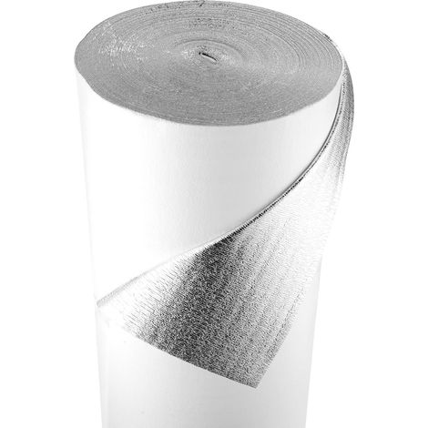 Isolant thermique réfléchissant, 12,2 x 76,2 m, rouleau d'isolation barrière radiante, épaisseur 3 mm, feuille d'aluminium, noyau en mousse EPE et film PE blanc, pour portes de garage, fenêtres (1/5)