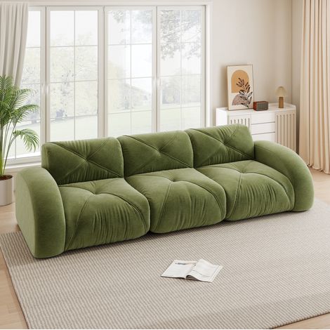 Canapé modulable 3 places sans cadre en chenille verte, 281 x 95 x 76 cm, sans montage (1/5)