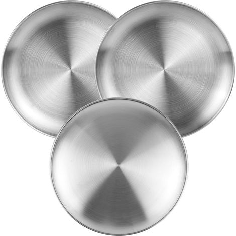 Juego de servir de acero inoxidable de 3 piezas: Platos redondos de acero inoxidable, ideales para acampar al aire libre, hacer senderismo, picnics, barbacoas y disfrutar de la playa. (1/5)