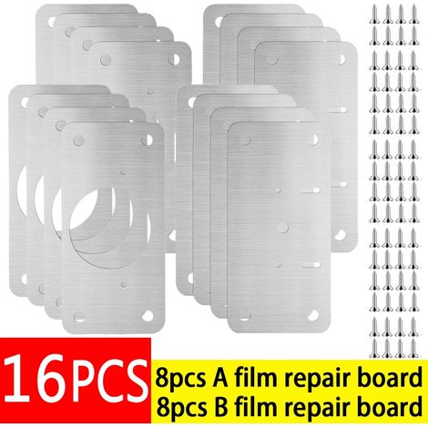 Kit de 8 plaques de réparation pour charnières de placard de cuisine en acier inoxydable, avec accessoires de quincaillerie et trous. (1/5)