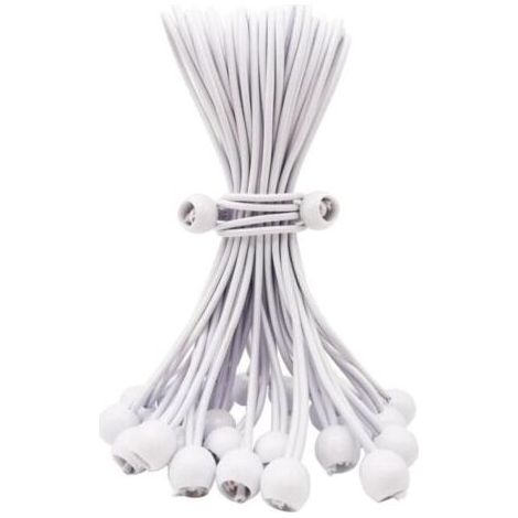 (blanc)Lot de 25 tendeurs élastiques avec boule, 25,4 cm, accessoires de tente d'extérieur robustes pour bâche de camping, auvent et fixations (1/5)
