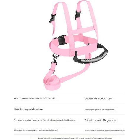 Harnais d'entraînement de snowboard pour enfants avec laisse, couleur rose.
