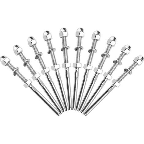 10 Pcs Tendeurs de Câbles Filetés Fendeur Câble Inox Garde Corps Câble Tendu Câble Inox Garde Corps Connecteur de Câble Métallique avec Écrou Joint