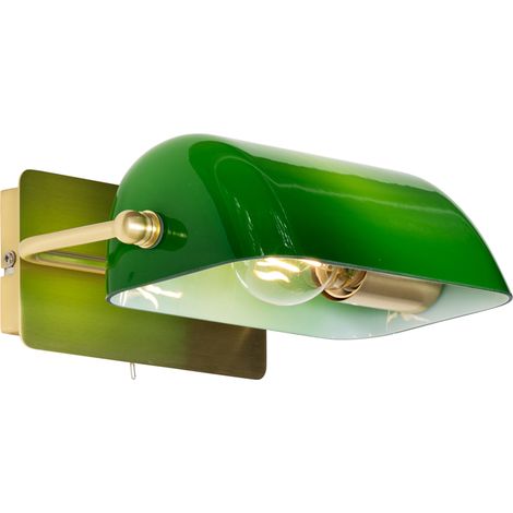 QAZQA Appliques banker - Classico - Vetro,Acciaio - Verde/Ottone - Allungato Max. 1 x Watt