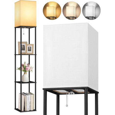 Lampadaire sur Pied Salon, Bois avec Étagères, Noir Bibliothèque haute, 3 températures de couleur, LED réglable, lecture, salon, chambre, bureau (1/5)