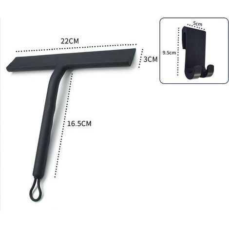 8.66.5 in Raclette de douche avec support en silicone, noyau acier Inox pour salle de bain, verre, porte de douche, voiture fenêtre  - Noir (1/4)