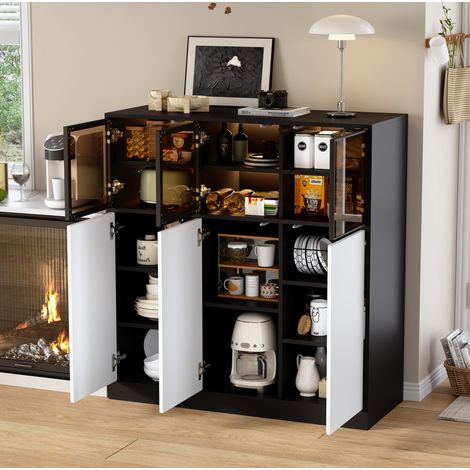 Buffet vitré avec éclairage LED, 100 x 40 x 105 cm, noir et blanc HAVRYA (1/5)