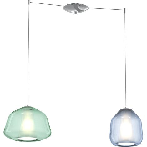 Lampadario Contemp Double Skin Metallo Cromo Vetro Ab Multicolor 2 Luci E27