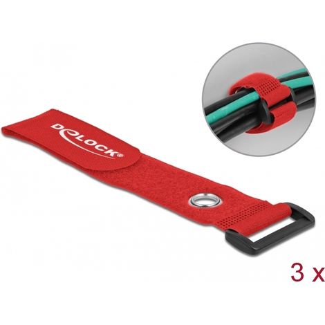 Delock Brida de cable con lazo y ojal de sujeciÃ³n LA 280 x AN 38 mm rojo 3 piezas