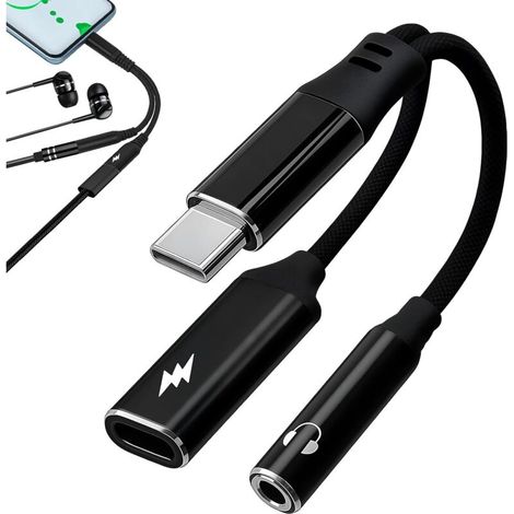 Adaptateur USB C vers Jack 3,5 mm avec Charge Rapide PD 60W, Convertisseur Type C Audio HiFi DAC 2 en 1 pour Écoute & Charge, Compatible avec Samsung S24/S23 iPhone 17/16/15 Huawei, Xiaomi, Pixel (1/5)
