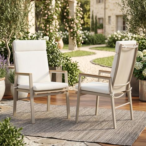 2 chaises de salle à manger, chaises de salle à manger pour l'extérieur, confortables et respirantes, accoudoirs en matériau composite bois-plastique, assise en Teslin, matériau en fer galvanisé, kaki (1/5)