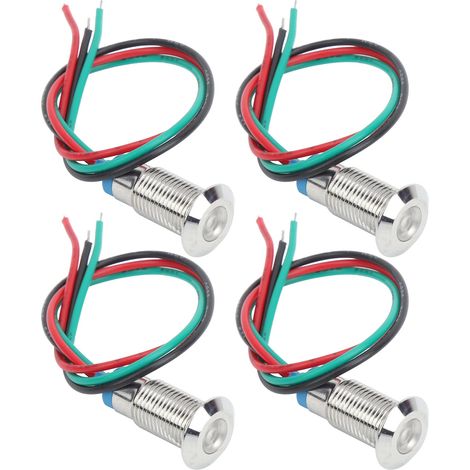 4 Pièces LED Cathode Commune 8mm 12‑24V Rouge Vert pour Signalisation Industrielle Métallique (1/5)