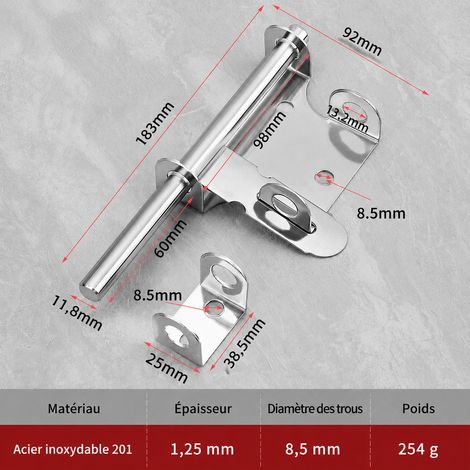 Verrou de porte 8 pouces en acier inoxydable 201 sans vis 201 8 réf 6828 20 × 10 × 5 cm 275 g – Livraison gratuite