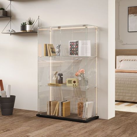 Glasvitrine - Zeitgenössisches Modell - Mehrfarbige LED-Beleuchtung - 3 Regale - Gehärtetes Glas und Metall