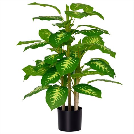 Plante artificielle Grande Calathea 95 cm en pot ciment PE Vert (1/5)