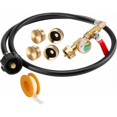 Tuyau de remplissage de gaz propane avec manomètre et vanne marche/arrêt, tuyau d'extension de 3 pi/36 po pour 1 lb.