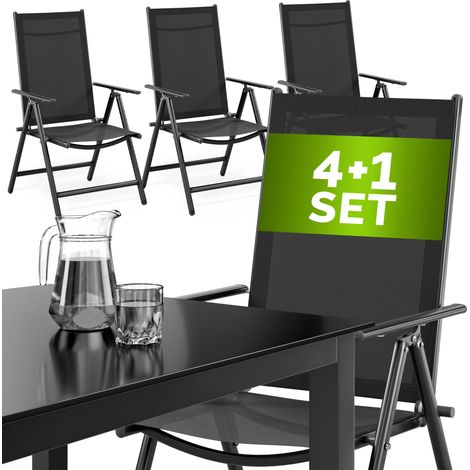 Casaria – Ensemble table et 4 chaises de jardin en aluminium – Dossier haut réglable – Table 90x90 cm avec plateau en verre de sécurité – Charge 120 kg